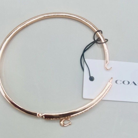 COACH Signature Pave C-Bar Bangle Bracelet In Rose Gold & Cubic Zirconia NEW - Picture 7 of 8